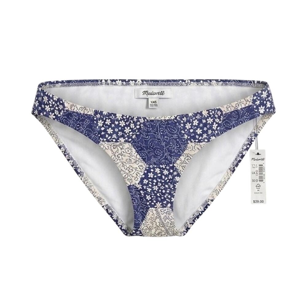 Madewell Bikini Bottom XXS Blue Floral Patchwork Swimsuit Swim Bottoms Only NWT